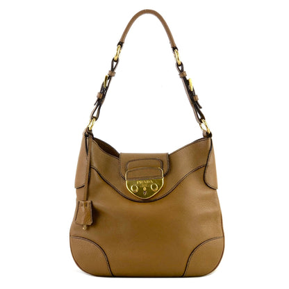 PRADA front lock logo leather hobo shoulder bag brown vintage b3ar2c