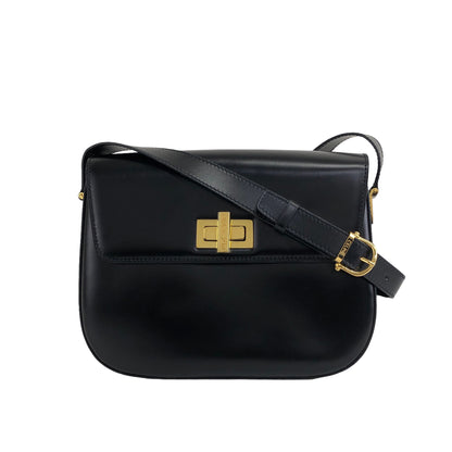 CELINE Turn Lock Leather Shoulder bag Black Vintage igkid8