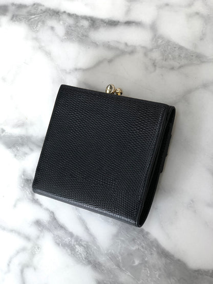 Salvatore Ferragamo Vala 絲帶皮革金屬扣折疊錢包黑色復古 2hapn4 