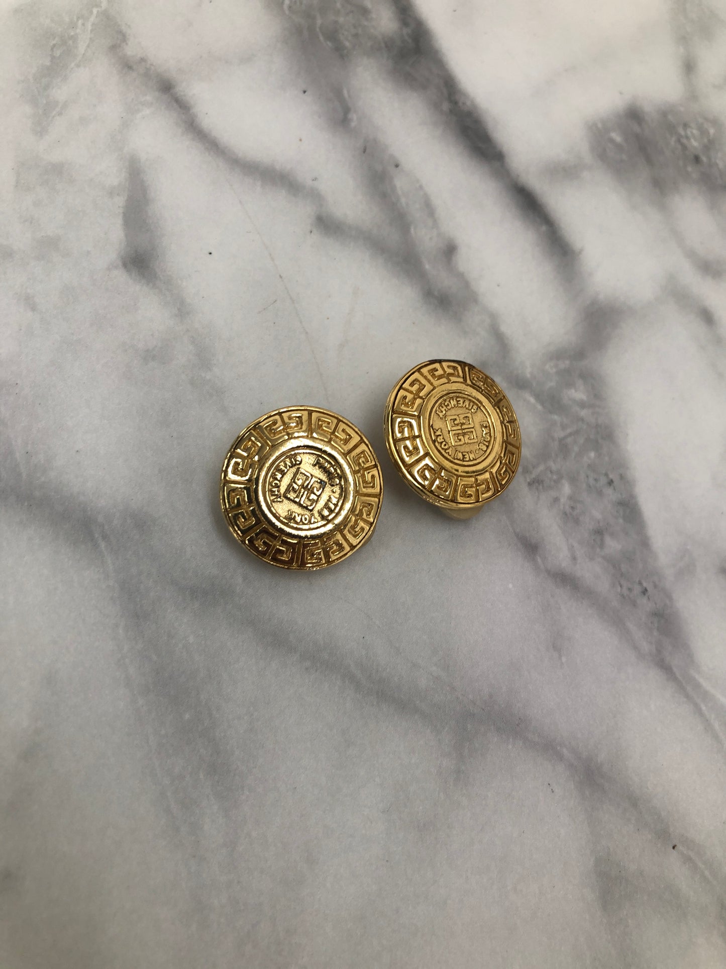 GIVENCHY Logo Round Earrings Gold Vintage i34xhi