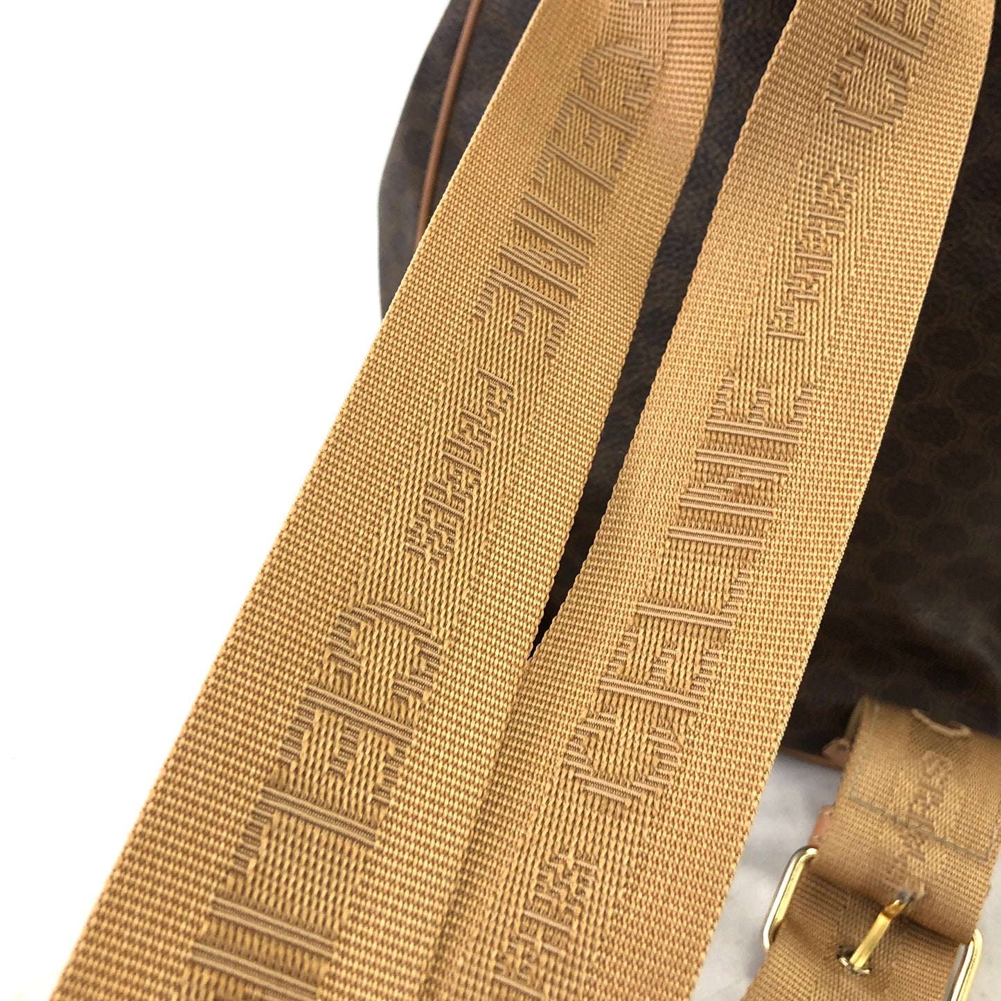 CELINE Macadam Gancini Logo Motif Leather Backpack Brown Vintage hcykdd