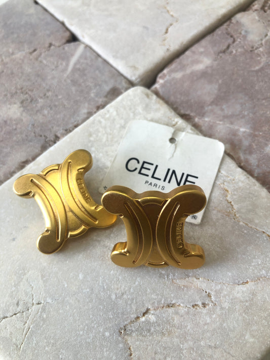CELINE Triomphe Earrings Gold Vintage eg5uy5