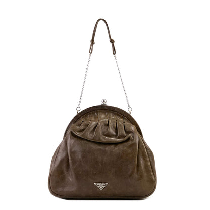 PRADA 皮革鏈條派對包手提包迷你包棕色復古舊款 37czyb