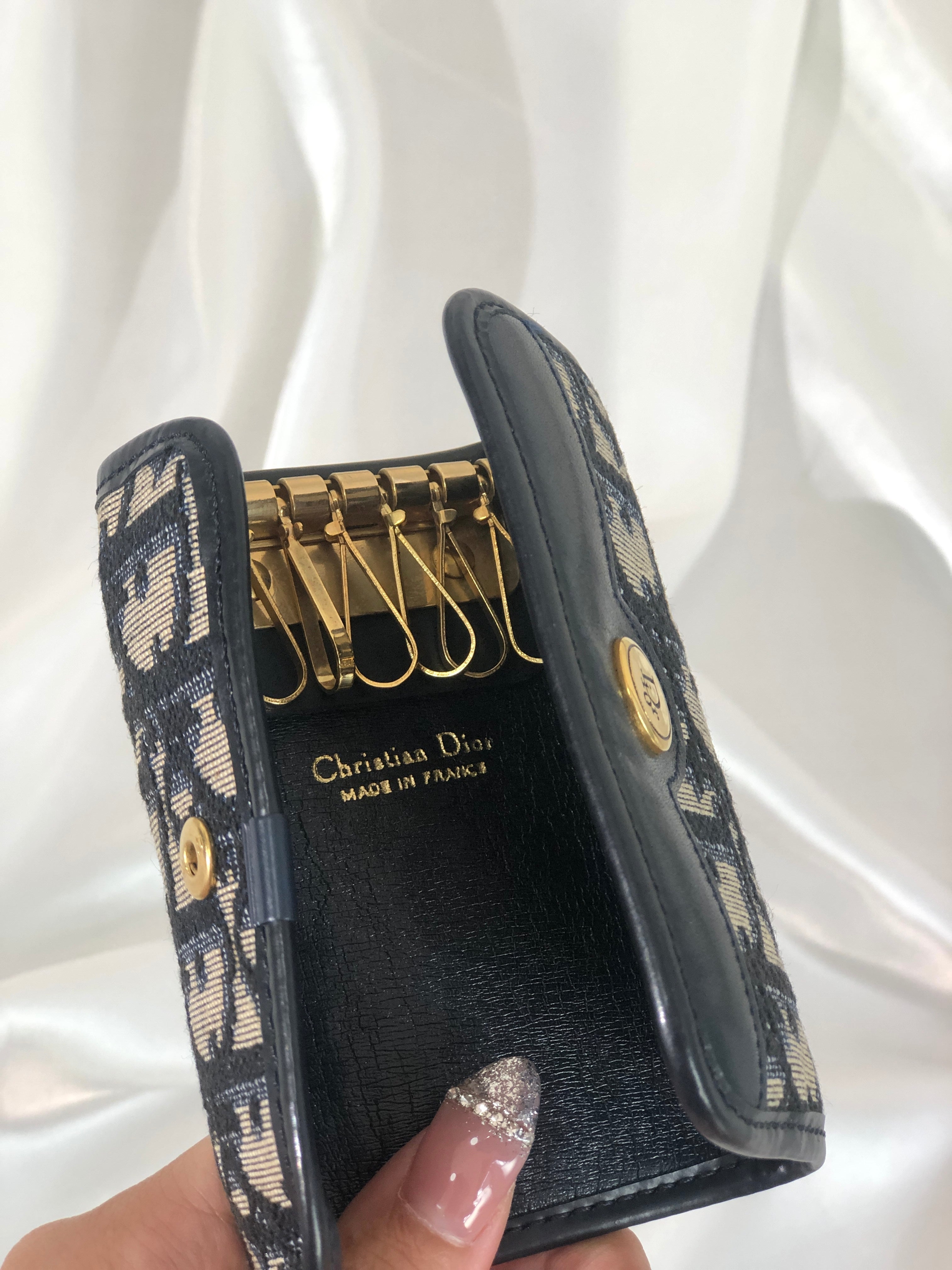 Christian Dior Trotter Jacquard Leather Key Case Navy Vintage i8hs8t