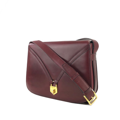 CELINE 轉鎖 Cadena 皮革斜背包 波爾多紅 復古 yrru3h 