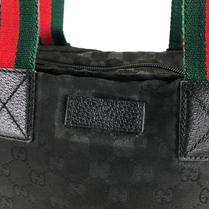 GUCCI Sherry Line GG Canvas Leather Handbag Black Vintage gjg75f