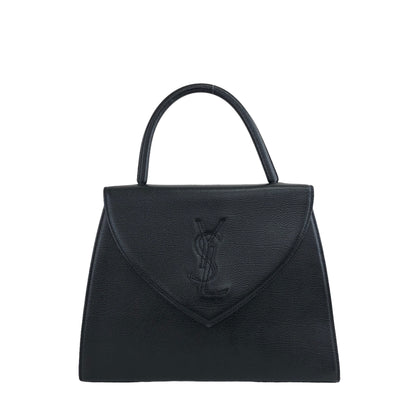 Yves Saint Laurent YSL Logo Stitch Leather Handbag Black Vintage  n3id3v