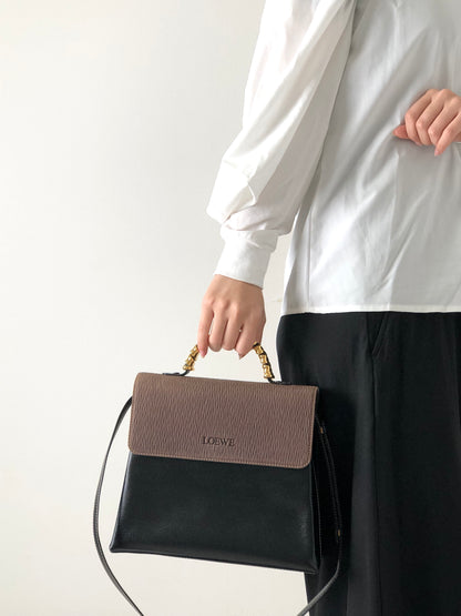 LOEWE Velazquez 金屬手柄皮革兩用手提包 單肩包 黑色,棕色 復古 zpbizw