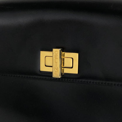 CELINE Turn Lock Leather Shoulder bag Black Vintage igkid8