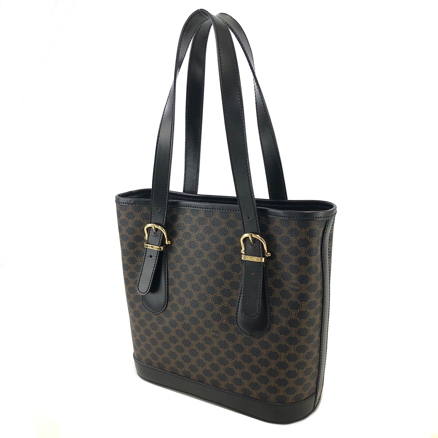 CELINE Macadam Leather Handbag Totebag Black Vintage at6psz