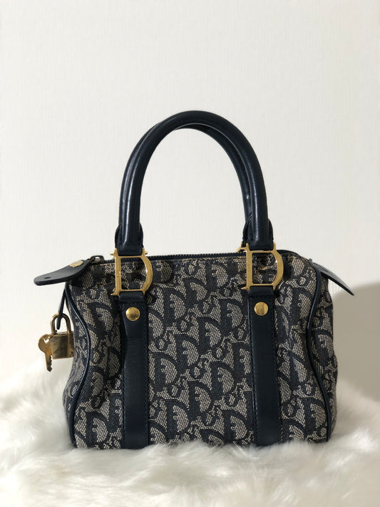 Christian Dior Trotter mini Bostonbag Handbag navy Vintage Old hawitk