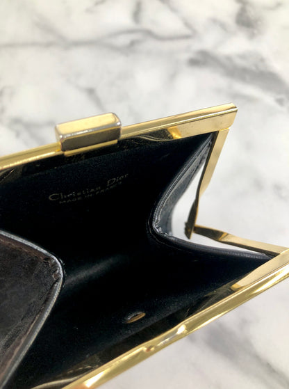 Christian Dior Trotter 標誌金屬扣提花皮革零皮夾黑色復古 wd4fgy 