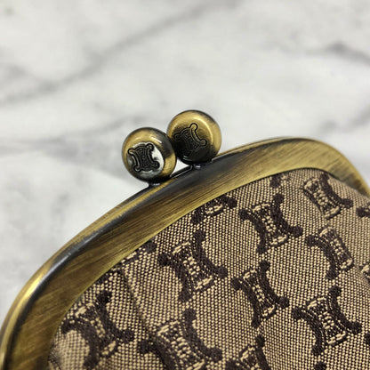 CELINE Blason 金屬扣提花零皮夾 棕色 復古 fw8fdh