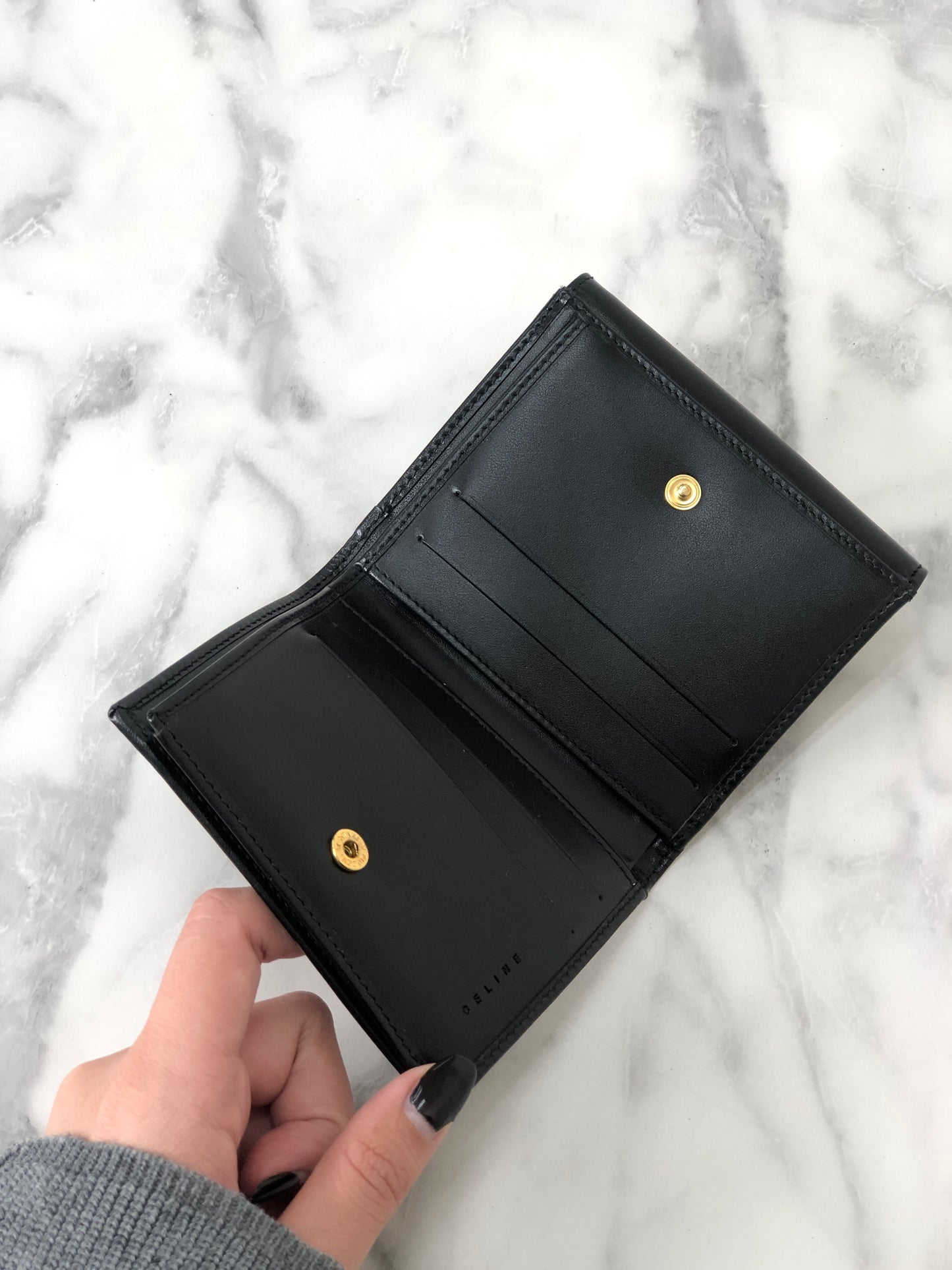 CELINE Macadam Leather Folded Wallet Black Vintage tubzev