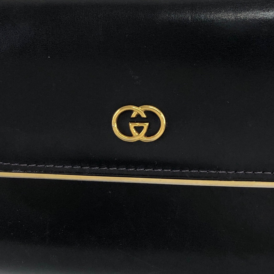 GUCCI GG Logo Motif Leather Small Shoulder bag Black Vintage xkhkk6