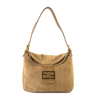 FENDI Mamma Baguette Suede Leather Shoulder bag Hobobag Beige Vintage 5k8avr