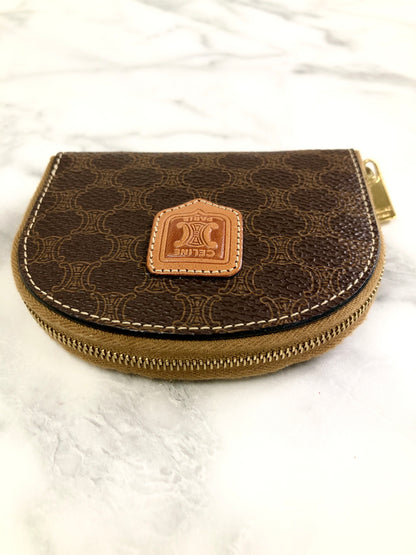 CELINE Macadam Blason Coin Purse Brown Vintage 223kww