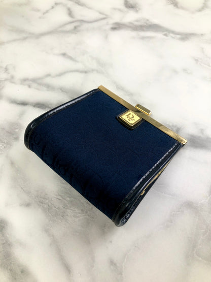 Christian Dior Trotter Logo Jacquard Leather Metal Clasp Coin Purse Navy Vintage pjbgby