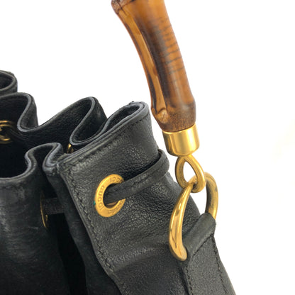 GUCCI Bamboo Handle Suede Two-way Drawstring Handbag Shoulder bag Black Vintage z3v3su