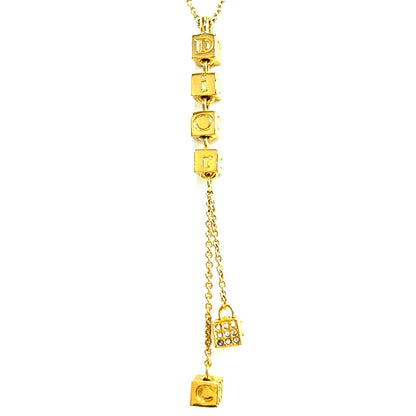 Christian Dior Logo Cube Necklace Gold Vintage zzytms