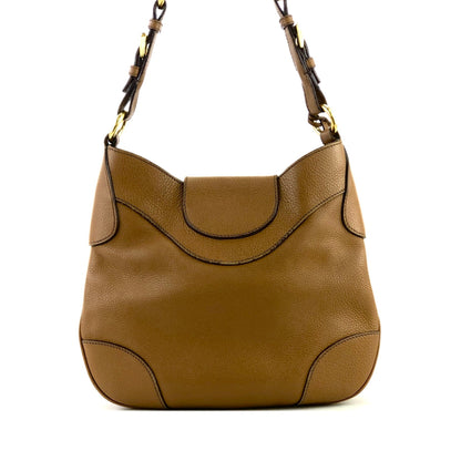 PRADA front lock logo leather hobo shoulder bag brown vintage b3ar2c