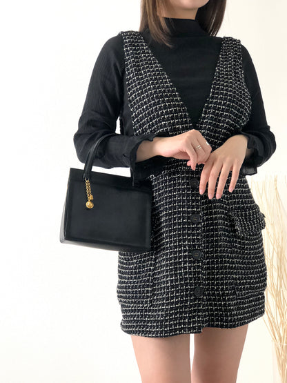 CELINE Starball 凱旋門吊飾皮革手提包黑色復古 3hfzux 