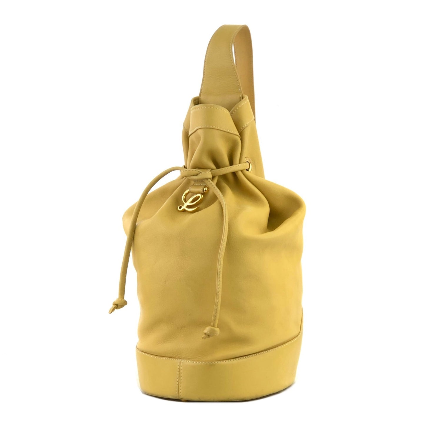 LOEWE logo motif drawstring purse one-shoulder leather shoulder bag yellow vintage old dat6px