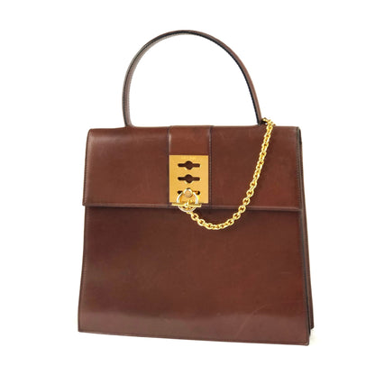 CELINE Triple Gancini Mantel Kelly Leather Handbag Brown vintage Old Celine iz86nn