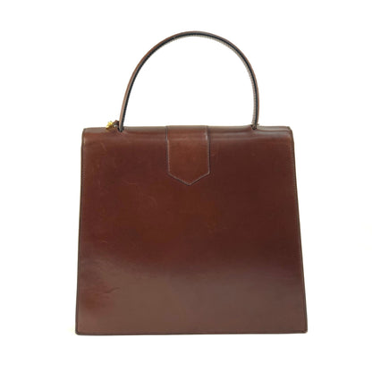 CELINE Triple Gancini Mantel Kelly Leather Handbag Brown vintage Old Celine iz86nn