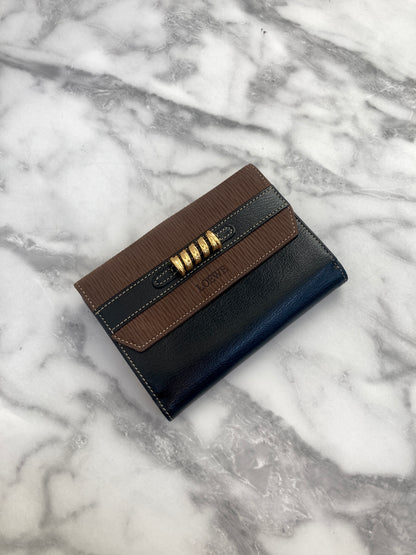 LOEWE Velazquez 皮革折疊錢包 黑棕色復古 z2dfbj 