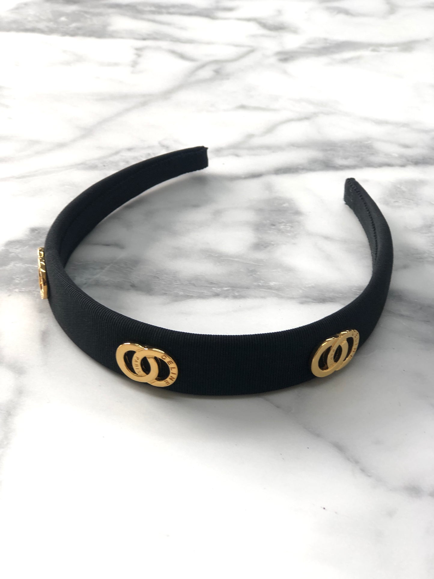 CELINE Circle Logo Fabric headband Black Vintage jfpgmz