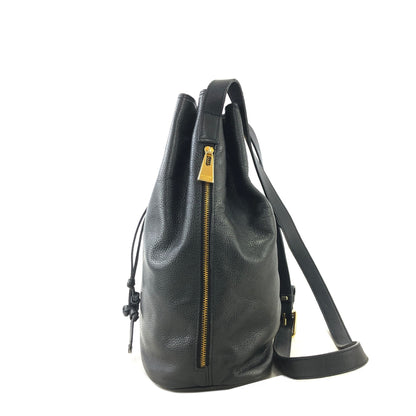 CELINE 扣環皮革抽繩單肩包 黑色復古 gzwn5b