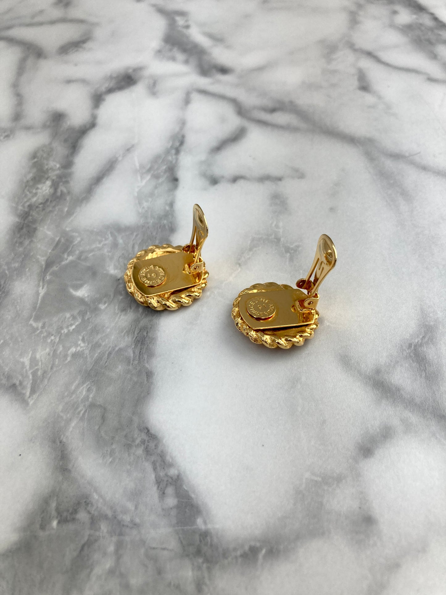 CELINE Blason Earrings Gold Vintage rscm5d