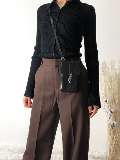 GUCCI Jackie Leather Phone Holder Small Shoulder bag Black Vintage thmm8m