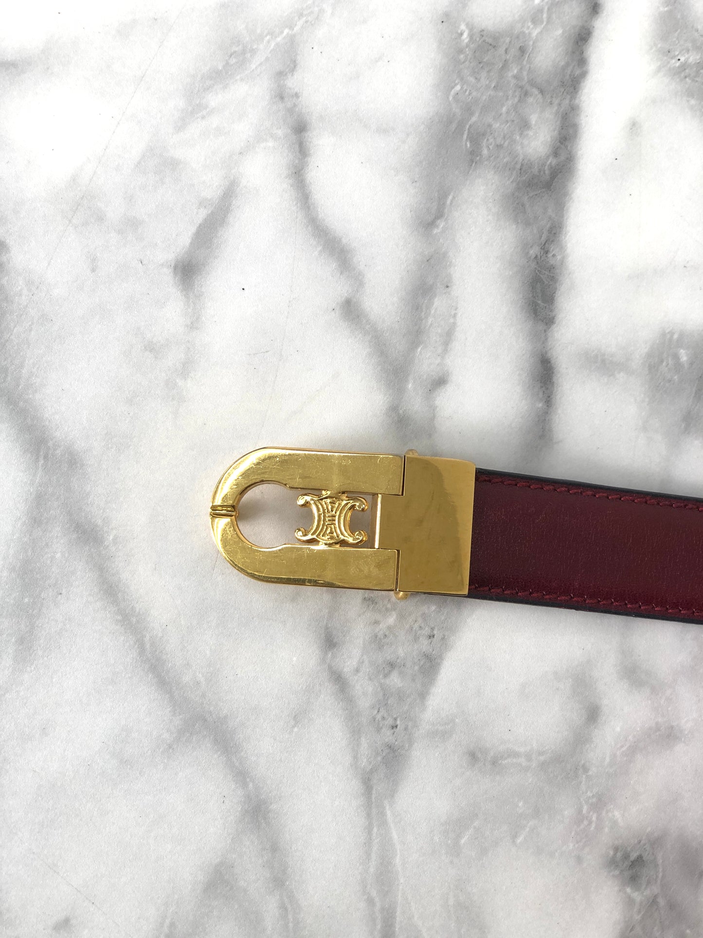 CELINE Triomphe Leather Belt Red Vintage mfvgj8