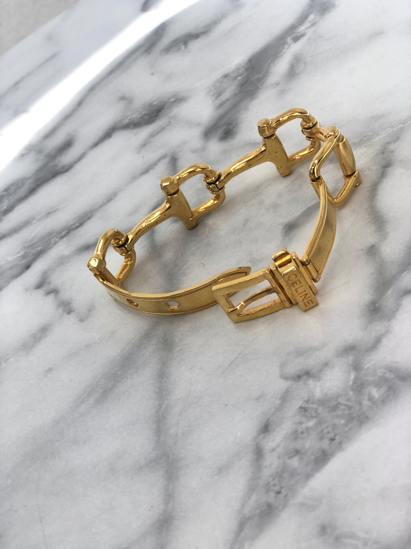 CELINE Horse Bit Bracelet Gold Vintage xyd5rw