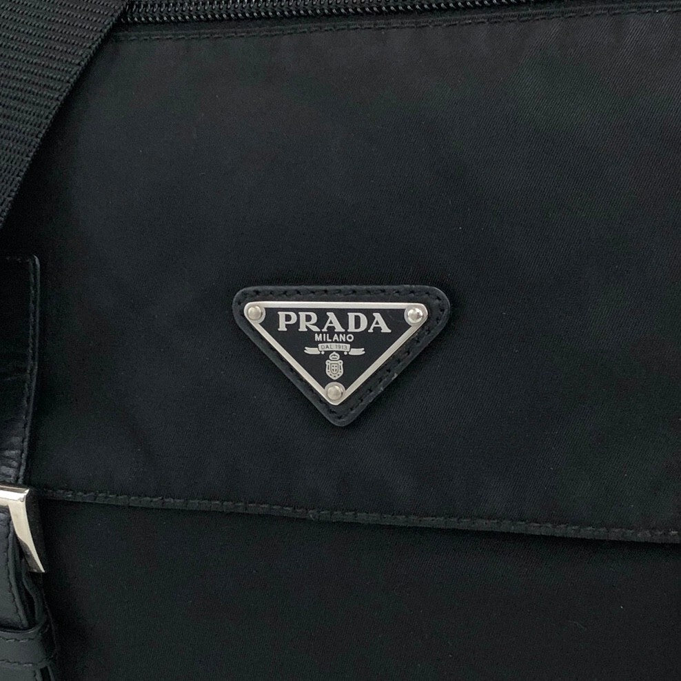 PRADA Triangle Logo Nylon Shoulder bag Black Vintage 723m8i