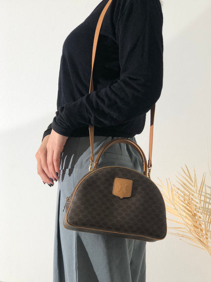 CELINE Macadam Blason Leather Two-way Handbag Shoulder bag Brown Vintage hzumnt