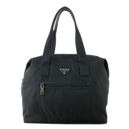 PRADA Triangle Logo Nylon Handbag Boston bag Black Vintage aki77w