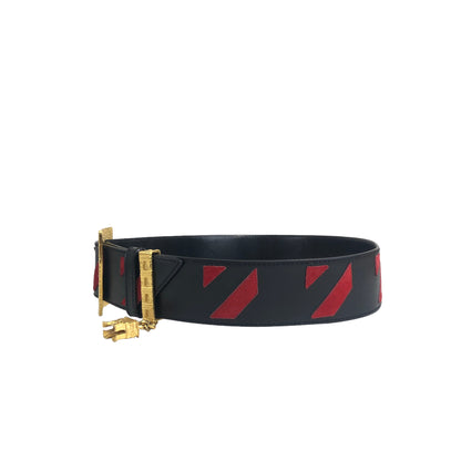 CELINE Arc de Triomphe Leather Belt Black Red Vintage infs5j