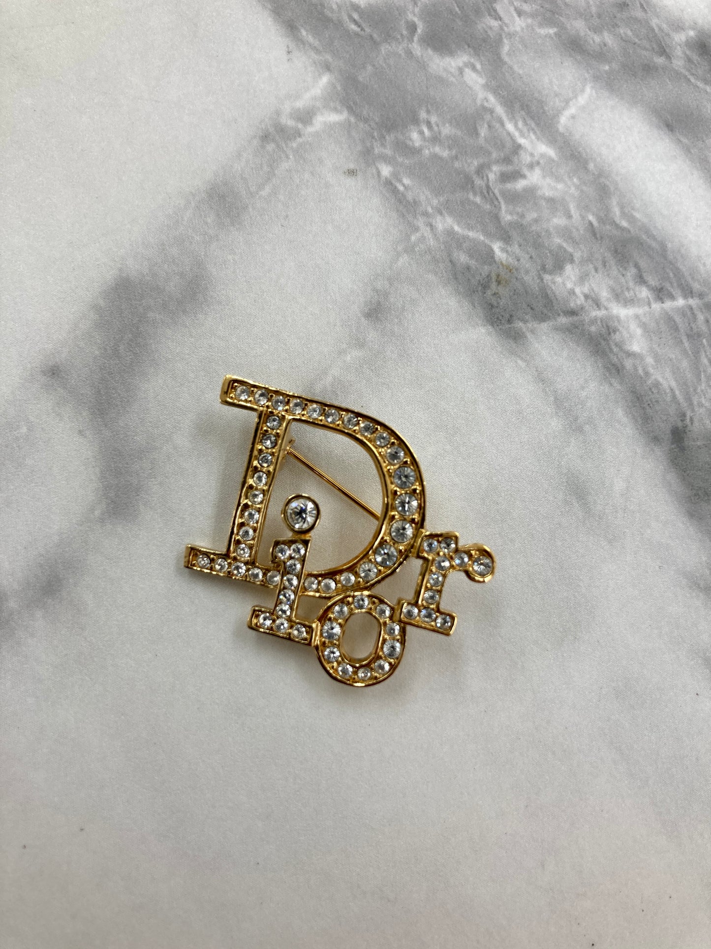 Christian Dior CD Logo Rhinestone Brooch Gold Vintage 2rmdvm