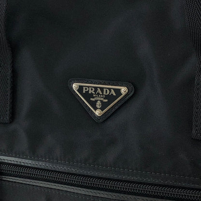 PRADA Triangle Logo Nylon Handbag Boston bag Black Vintage aki77w