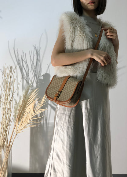 CELINE Macadam  PVC Leather Crossbody Shoulder bag Beige Vintage kshxk6