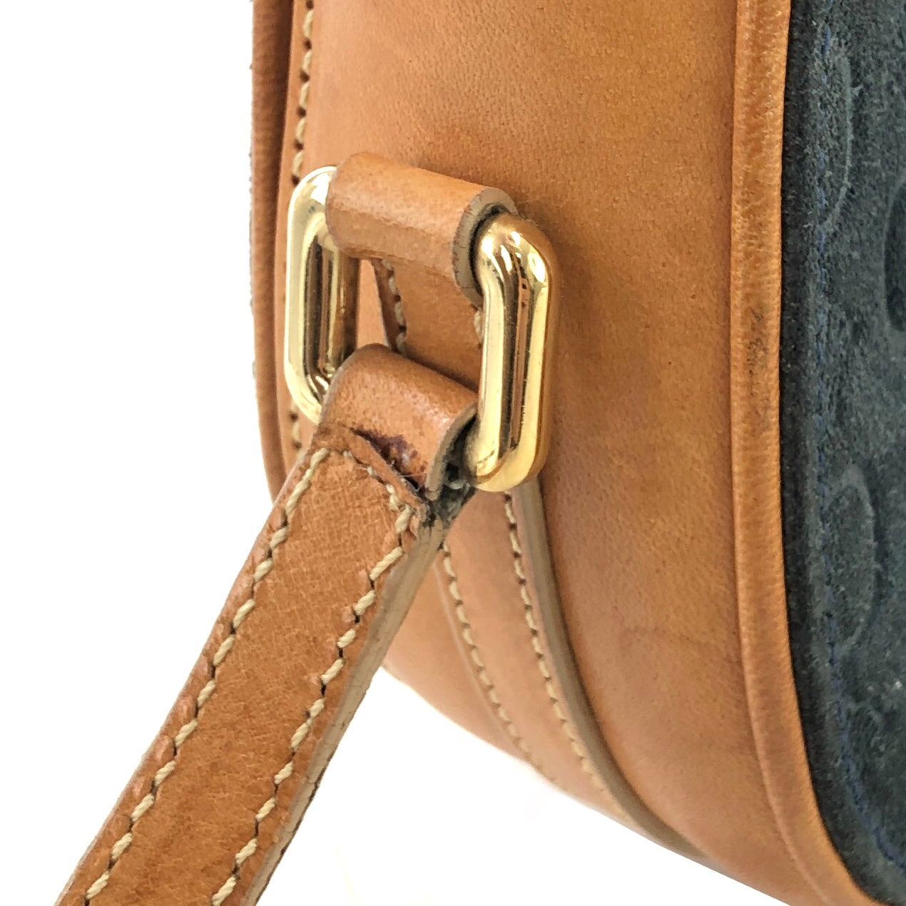 CELINE C macadam Round  Suede Leather Small Crossbody Shoulder bag Minibag Navy Vintage ugm55g
