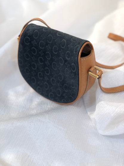 CELINE C macadam Round  Suede Leather Small Crossbody Shoulder bag Minibag Navy Vintage ugm55g