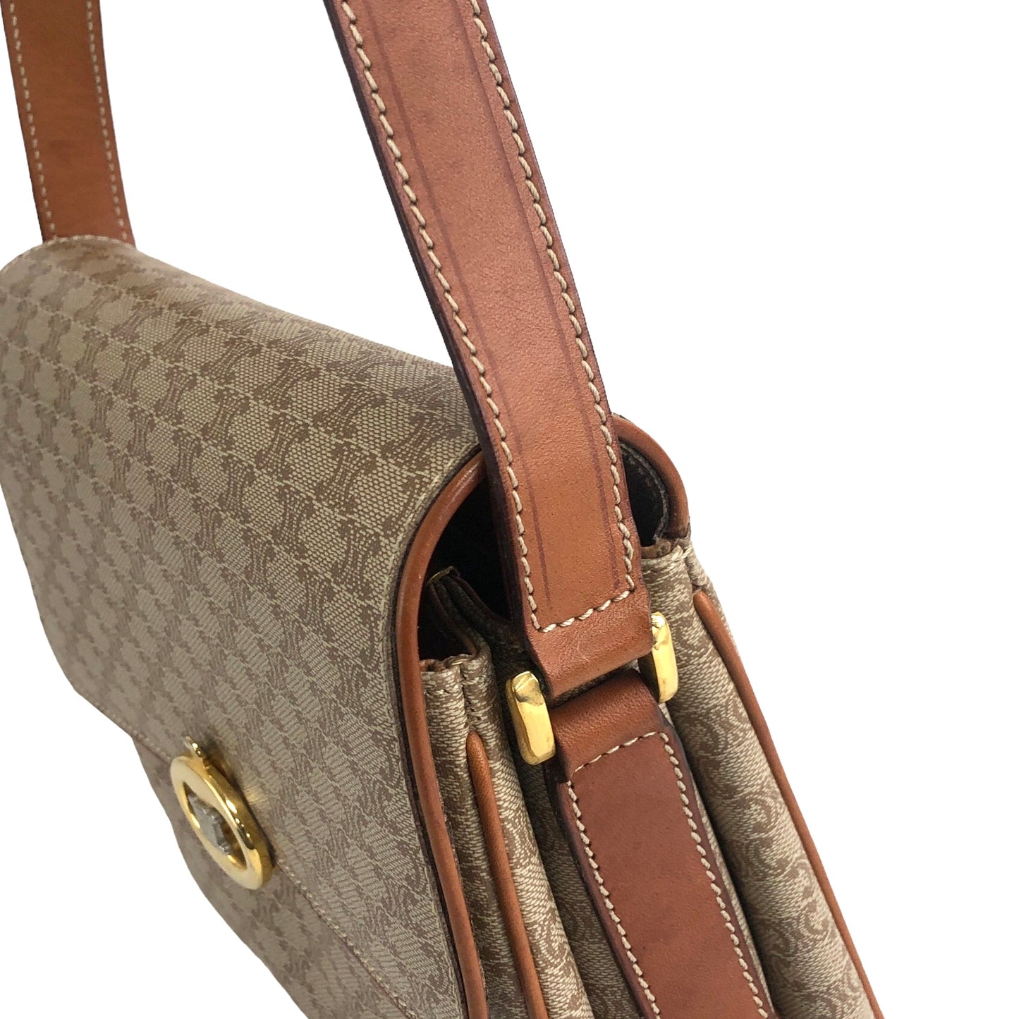 CELINE Macadam Triomphe Crossbody Shoulder bag Beige Vintage j7yvxw