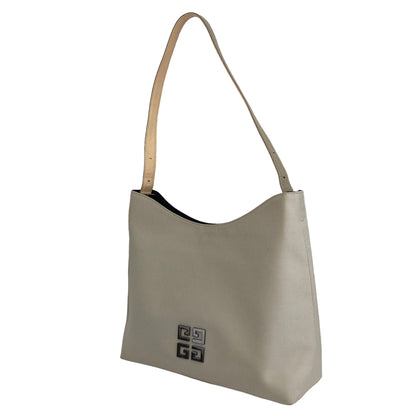 GIVENCHY Logo Nylon Leather Shoulder bag Hobobag Beige Vintage dxznzp