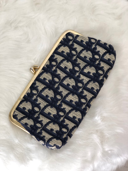 Christian DIor Trotter 提花手拿包 海軍藍 復古 rj622u