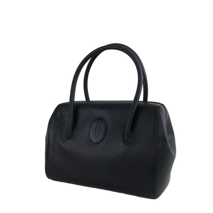 Cartier Leather Handbag Boston bag Black Vintage aki576