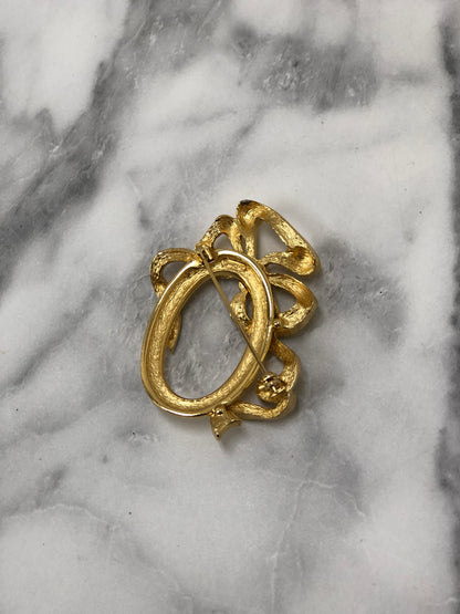 Christian Dior 緞帶圖案胸針 金色 復古 8jxfxg 